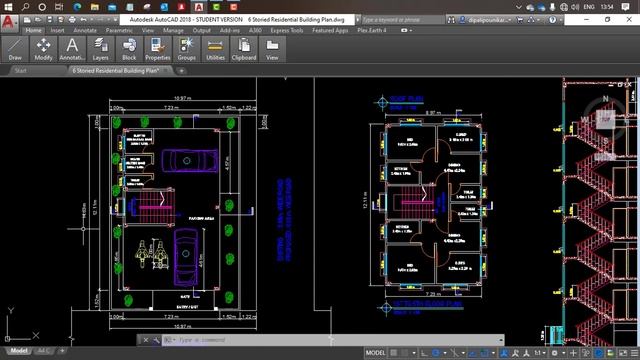 6 storied Building AutoCAD Plan free download with Section and Elevation смотреть онлайн