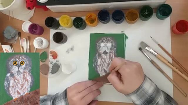 19 Совенок на ветке. Рисуем вместе гуашью. Для детей любого возраста. смотреть онлайн