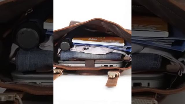 Genuine Leather 17" Laptop Backpack Travel Roll Top Rucksack -- Woosir смотреть онлайн