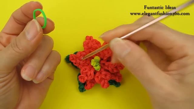 Rainbow Loom Poinsettia 3D Charm/Holiday/Christmas Flower/Ornament - How to Loom Band Tutorial смотреть онлайн