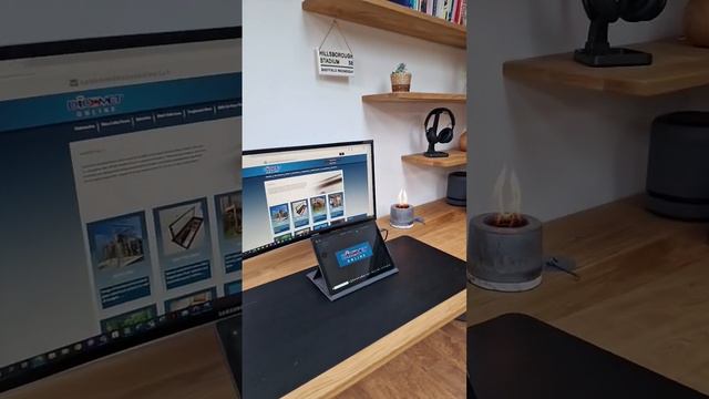 Custom Oak Table And Floating Shelves For This Home Office Workspace.