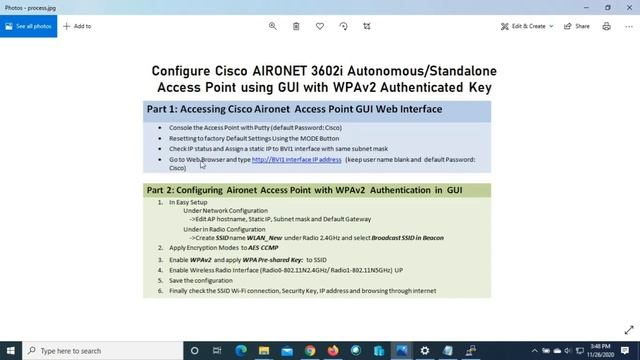 Configure Cisco Access Point Using GUI Standalone/Autonomous With WPAv2 Authentication Key