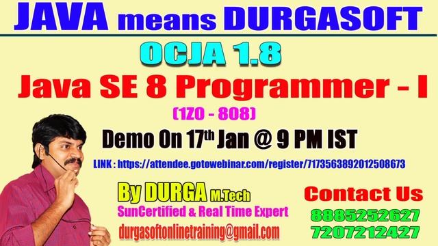 OCJA 1.8 Java SE 8 Programmer - I (1Z0 - 808) by Mr. Durga Demo on 17th JAN @ 9:00PM IST смотреть онлайн