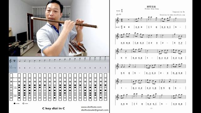 C key dizi flute cover for Chinese folk song with finger chart and number/staff notation @Dan Tang смотреть онлайн