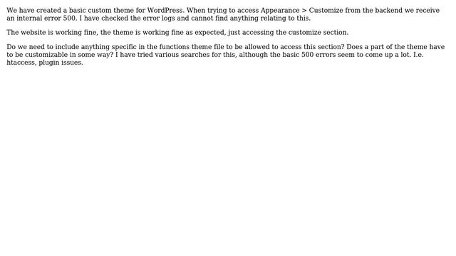 Wordpress: Internal error 500 accessing Theme ＞ Customize смотреть онлайн