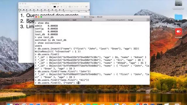 MongoDB Tutorial 4 - Nested documents, Limit, Skip, Sort смотреть онлайн