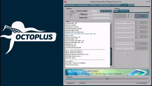 LG G360  Read Codes And Repair IMEIs (A/B) With Octoplus Box