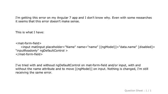 HTML : Angular 7 - No value accessor for form control with unspecified name attribute смотреть онлайн