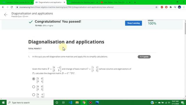 2020: Mathematics for machine learning linear algebra all week quiz answer and assignment solution смотреть онлайн