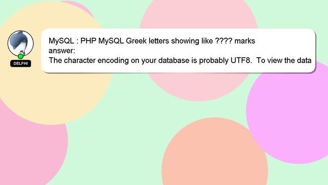 MySQL : PHP MySQL Greek letters showing like ???? marks смотреть онлайн