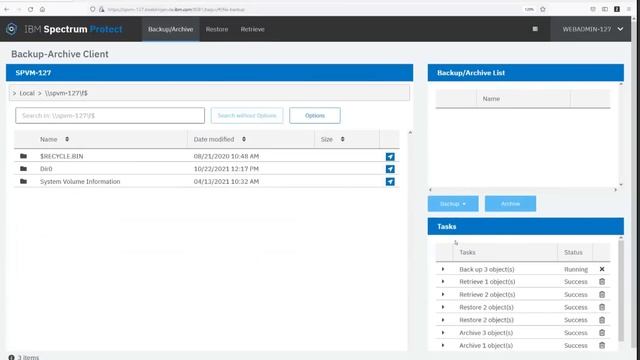 IBM Spectrum Protect 8.1.13 Web Gui backup/restore archive/retrieve - Demo смотреть онлайн