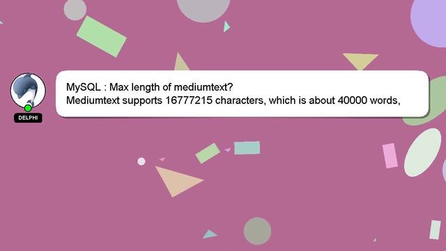 MySQL : Max length of mediumtext? смотреть онлайн