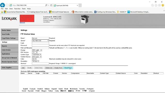Setup Lexmark For FTP Scan To Golden FTP