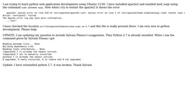 Ubuntu: Cannot restart apache after installing mod_wsgi смотреть онлайн