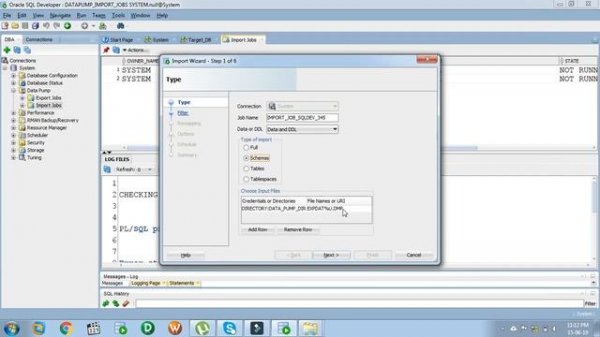 SQL Developer IMPORT tables, schemes or whole database via Oracle SQL Developer