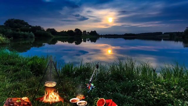 Целебные звуки природы. КОСТЕР НА БЕРЕГУ РЕКИ. Сверчки и квакают лягушки на закате. АСМР. Белый шум смотреть онлайн