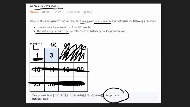 Search a 2D Matrix - Leetcode 74 - Python смотреть онлайн