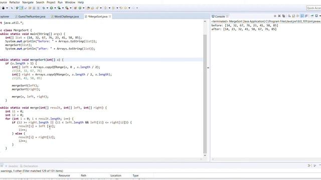 MergeSort Demo & Explanation in Java смотреть онлайн