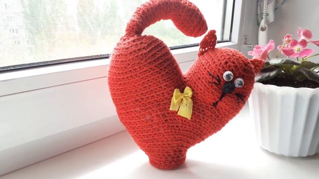 Кот - сердце вязаный крючком смотреть онлайн