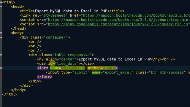 export mysql database to excel in php смотреть онлайн