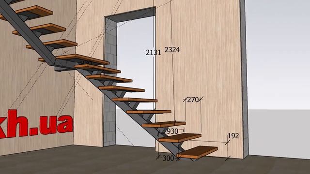 Эскиз лестницы на центральном косоуре. смотреть онлайн