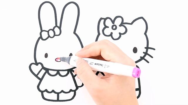 How to draw Hello Kitty and her friends. Easy for kids // Educational video for kids with White pag смотреть онлайн