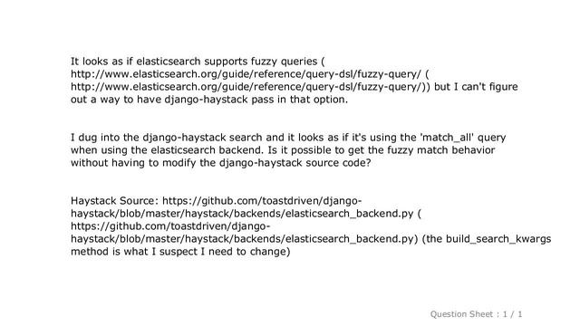 Django : How can I do a fuzzy search using django-haystack and the elasticsearch backend? смотреть онлайн