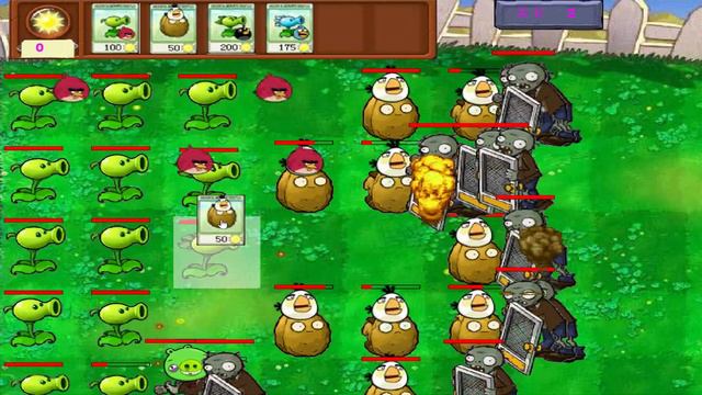 Angry Birds vs Zombies - 10 PEASHOOTERS SHOOTING ANGRY BIRDS PROTECT GARDEN смотреть онлайн