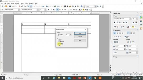 How to insert and delete row and columns in OpenOffice writer.