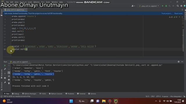 PYTHON DERSLERİ --------------- BÖLÜM 7 ----------- .pop, .sort ve .append смотреть онлайн