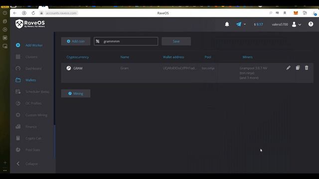 КАК запустить майнинг Gram на Raveos