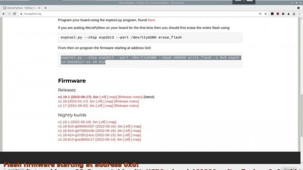 Flash MicroPython v1.19 firmware on ESP32-C3 (ESP32-C3-DevKitM-1/NodeMCU ESP-C3-32S-Kit)
