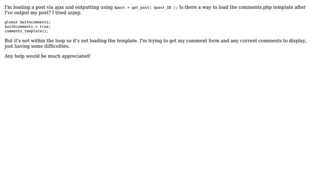Wordpress: Load comments.php template outside the post loop смотреть онлайн