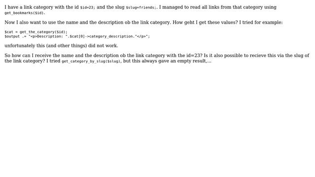 Wordpress: Get the name an the description of a link category смотреть онлайн