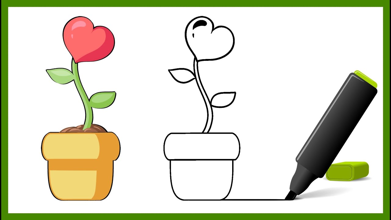 Как нарисовать цветочный горшок \\ Цветок-сердце // необычный рисунок на открытку смотреть онлайн