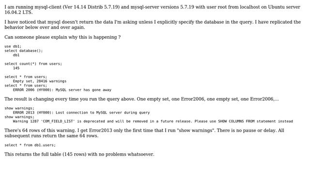 Databases: Mysql server requires to explicitly state the database in the query смотреть онлайн
