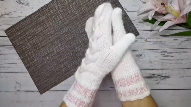 Вязаные Женские Варежки с Косой ?Видео Обзор
