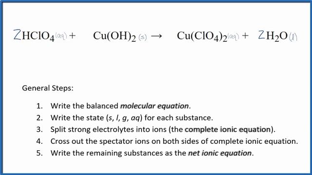 How to Write the Net Ionic Equation for HClO4 + Cu(OH)2 = Cu(ClO4)2 + H2O смотреть онлайн