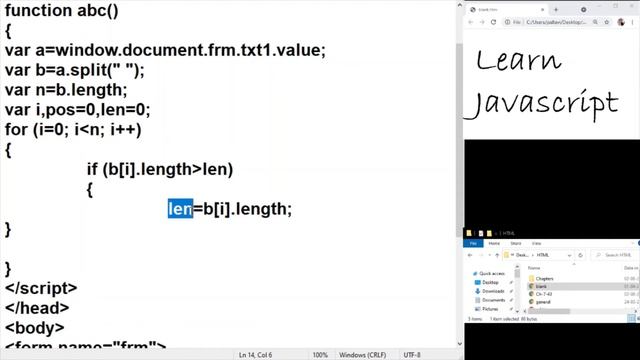 Learn Javascript: Working with Strings - Longest word - Array+Loop смотреть онлайн