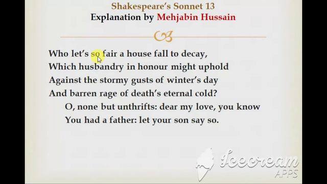 Shakespeare's Sonnet 13 Explanation In English