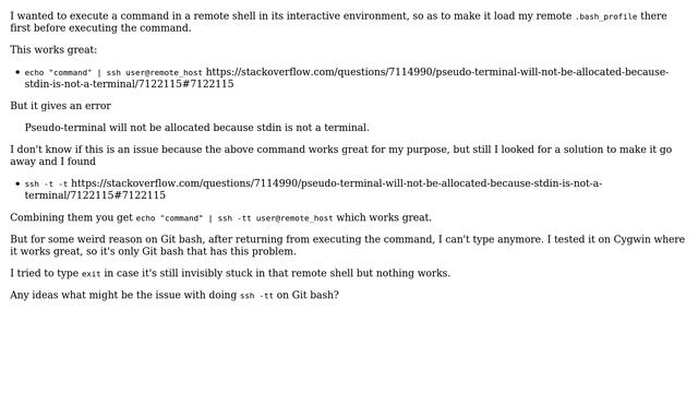 Can't type anymore on Git bash after returning from ssh -tt смотреть онлайн
