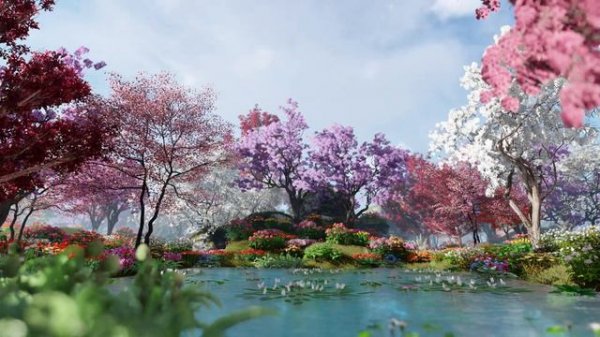 Fantasy forest with strong wind blowing and birds singing. 8 hours of relaxing forest nature sounds