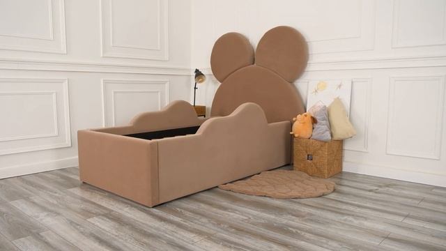 Кровать Микки в мягкой обивке из велюра, цвет кофе смотреть онлайн