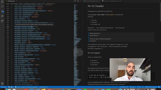 VS Code Setting: markdown.preview.fontSize смотреть онлайн