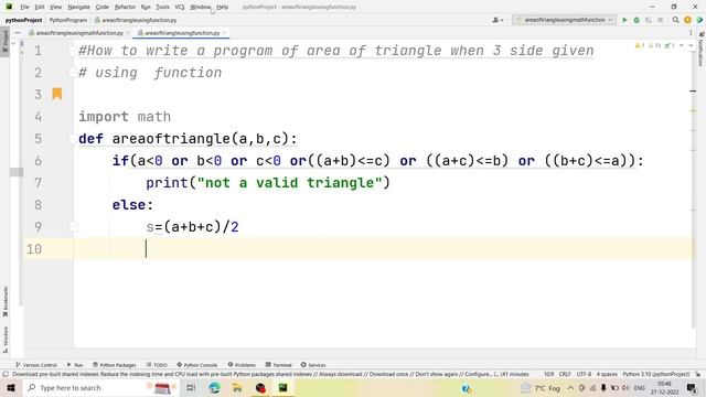 How to write a program of area of triangle when 3 side given using function in python смотреть онлайн