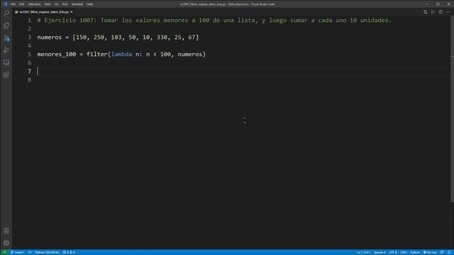 Python Ejercicio: 1007 Tomar los Valores Menores a 100 de una Lista, y Luego Sumar 10 a Cada Número смотреть онлайн