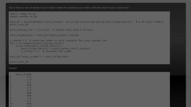 Replace NaN values of pandas.DataFrame with values from list смотреть онлайн