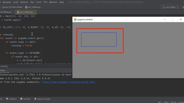 Lesson 63 Rect Inflate. Python Programming. смотреть онлайн