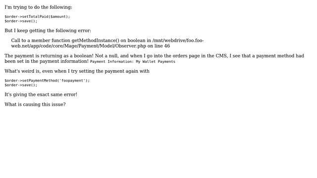Getting PHP Fatal error: Call to a member function getMethodInstance() on boolean in... смотреть онлайн