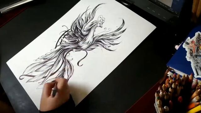 Работа над эскизом татуировки "Феникс" // Working on the tattoo design "Phoenix" (Timelapse) смотреть онлайн